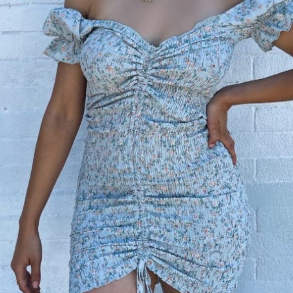 Blue Floral Chiffon Smocked Dress